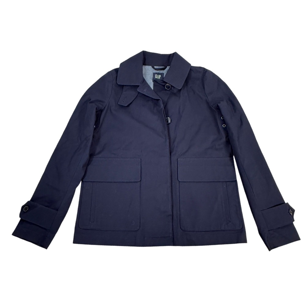 GAP Womens Navy Blue Utility Field‎ Jacket Button Front XS Short Trench Coach